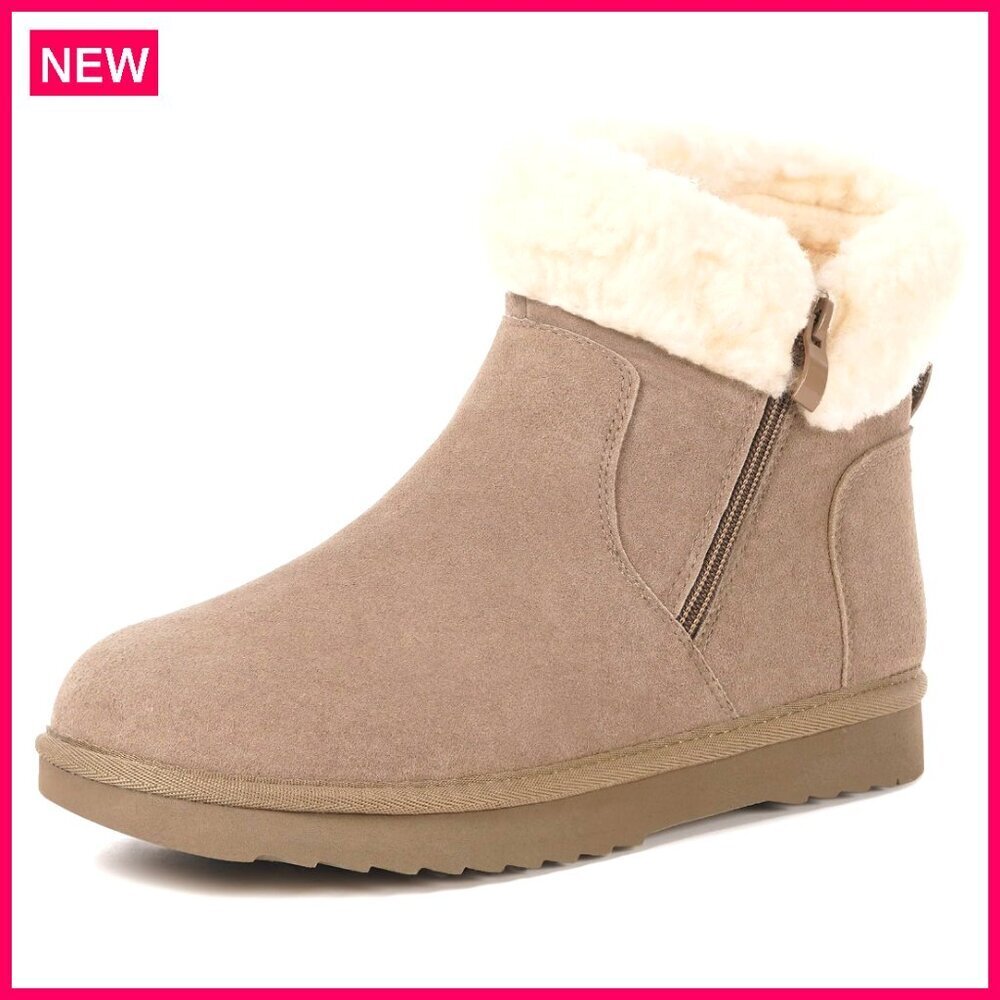 Genuine Suede Leather Winter Boots Water Resistant Fur Lined Ankle Booties